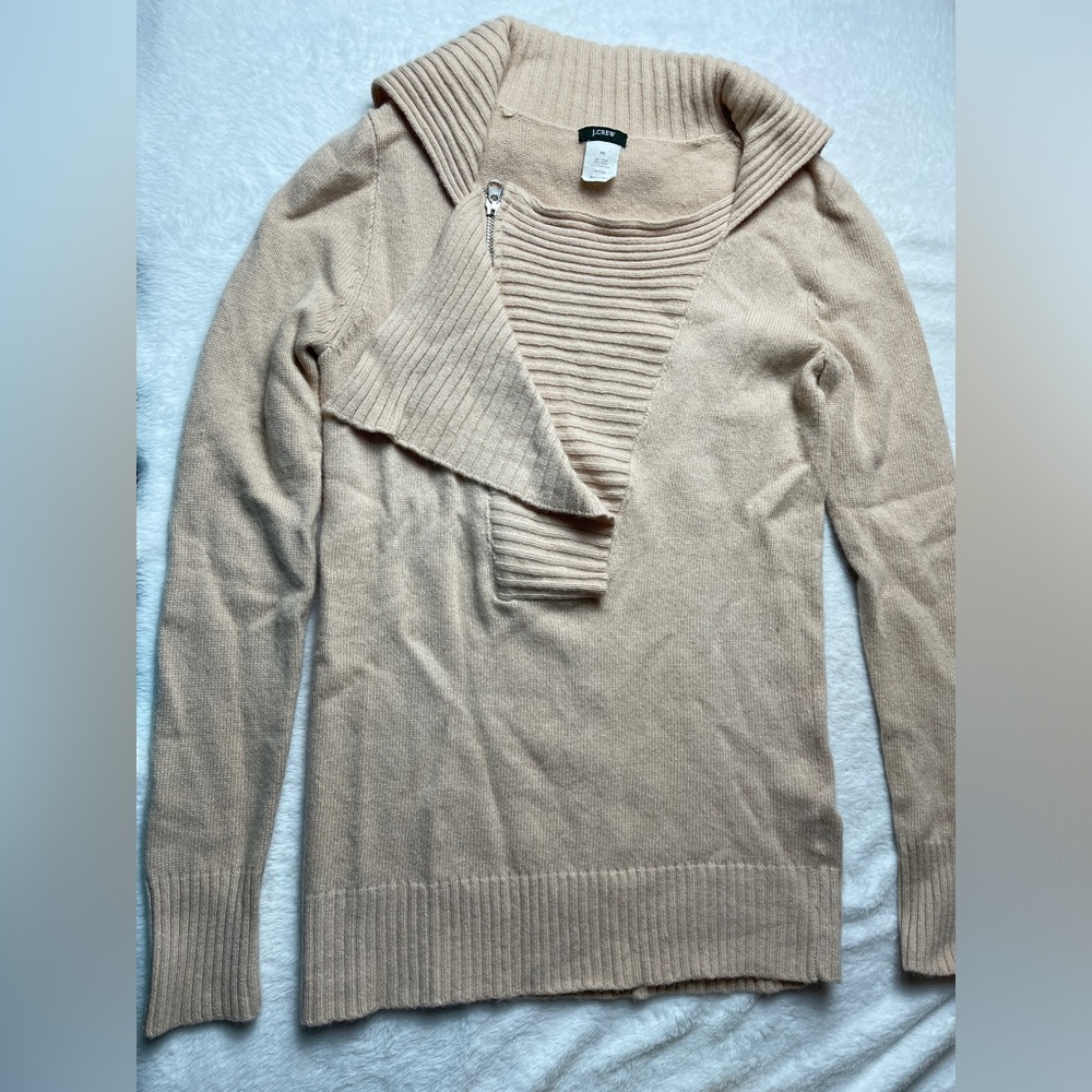 Jcrew Women's Cashmere Wool Blend 1/2 Zip Collat Sweater Light Cream / Tan XS